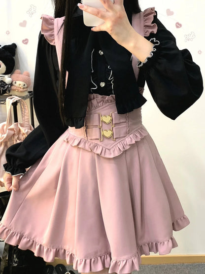 カラースリープフリルスタンドボリュームリボンシャツ