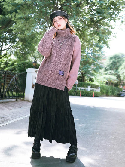 Loose Knit Turtleneck Block Color