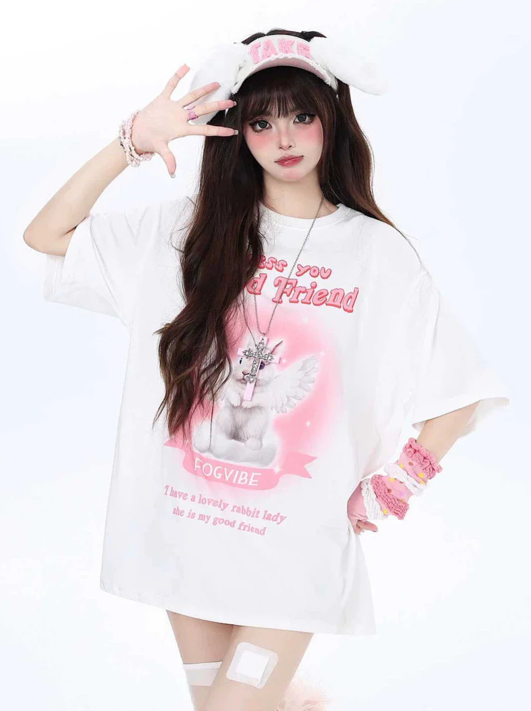 かわいいウサギのTシャツ ガーリー ゆるめ エンジェル