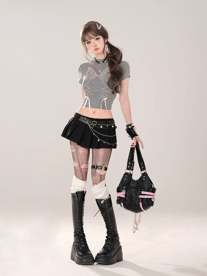 デザインTシャツ ショート スリム リボン