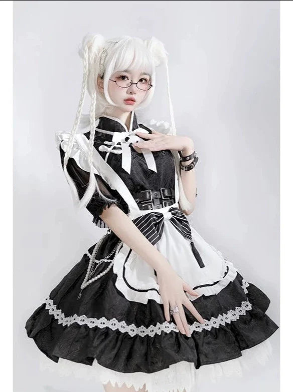 China Black White Sheer Sleeve Made Princess Dress