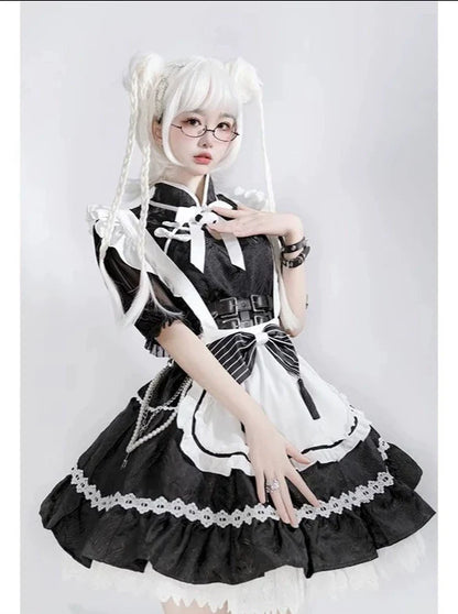 China Black White Sheer Sleeve Made Princess Dress