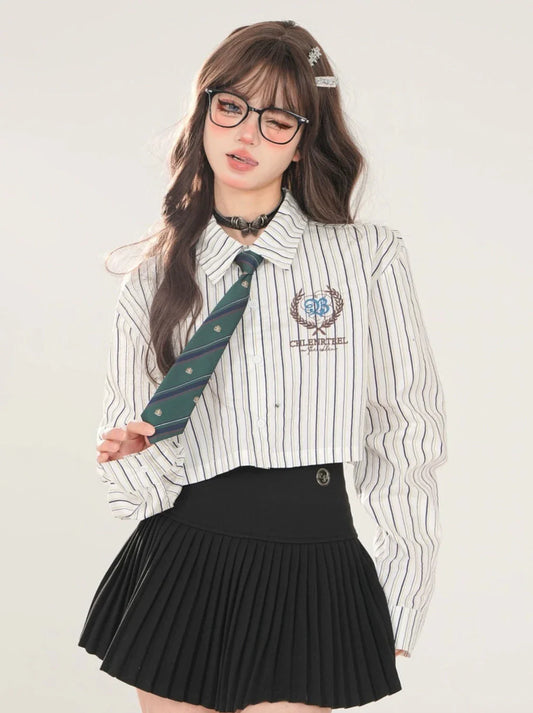 Tie Set Short Style Polo + Collar High Shirt Stripe School