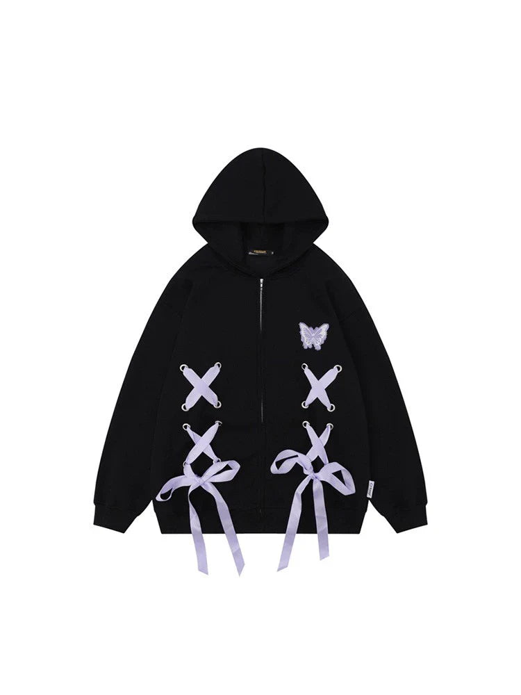 Lace-up Hoodie Zip Big Hooded