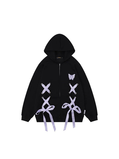 Lace-up Hoodie Zip Big Hooded