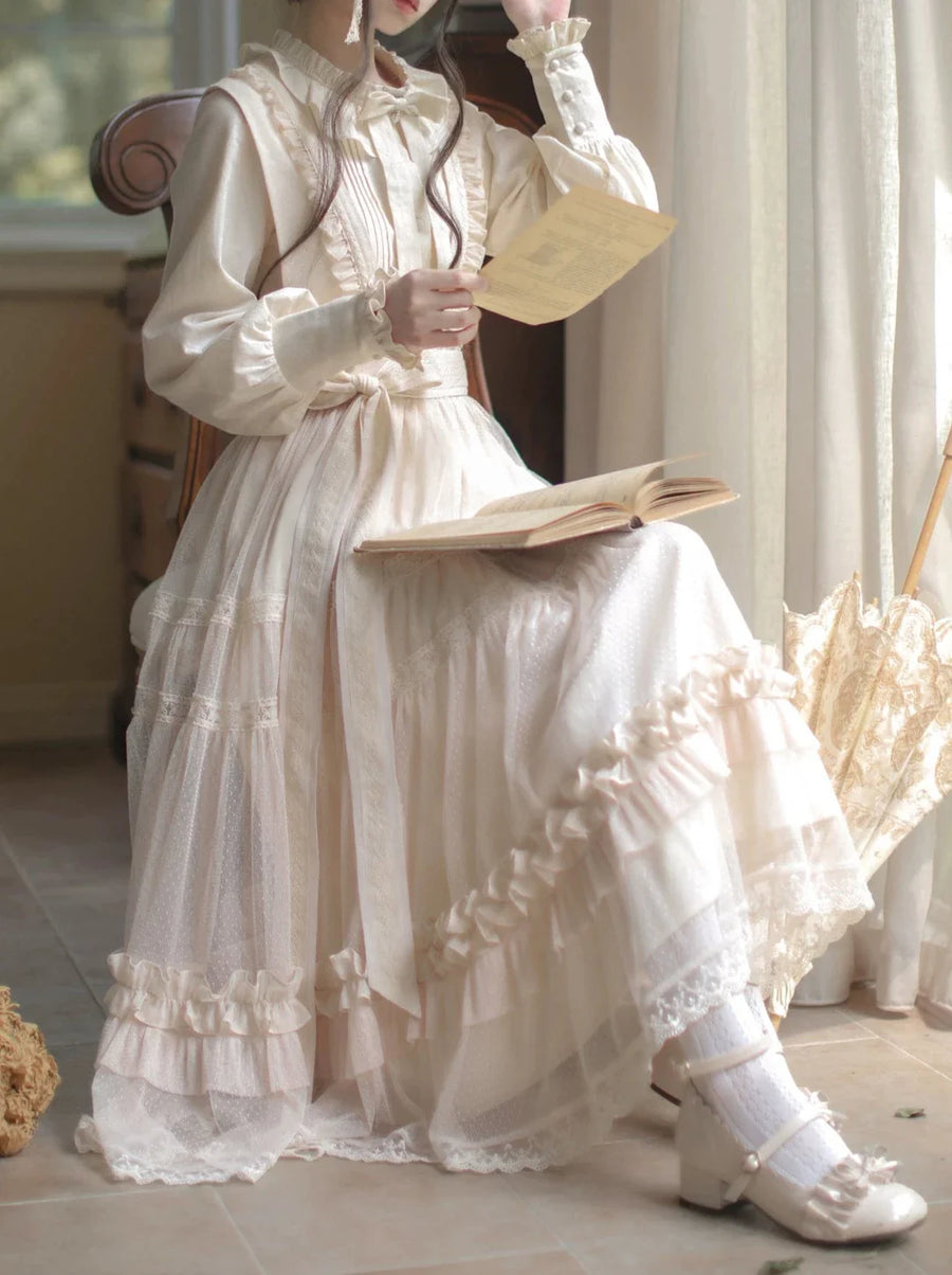 Robe d'été élégante à volants et à pois en ruban et dentelle douce, haut à taille Lolita