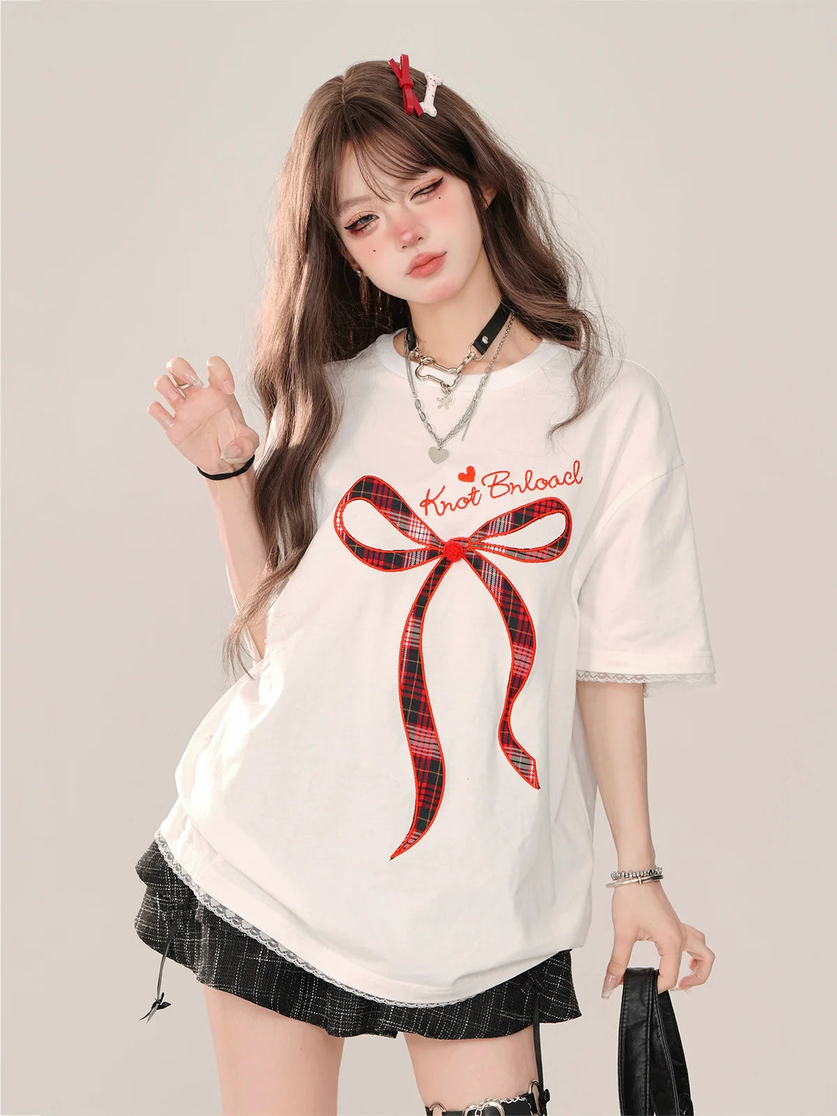 Loose T-Shirt Ribbon Lace Party