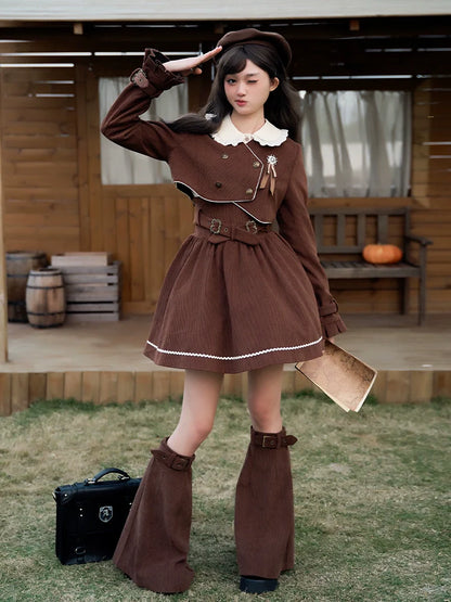 シャツ ガーリー ブラウン ショートスカート ジャケット フレア