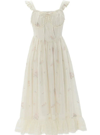 ショルダーフリルフリルフローラルレースドレスプリントジャケットロマンチック