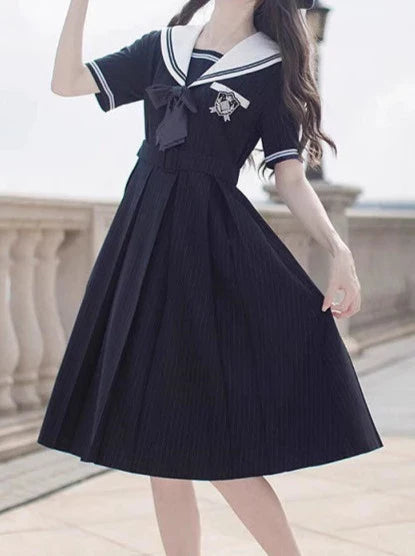 Collar Black + Sailor Emblem Striped Badge Ribbon Dress