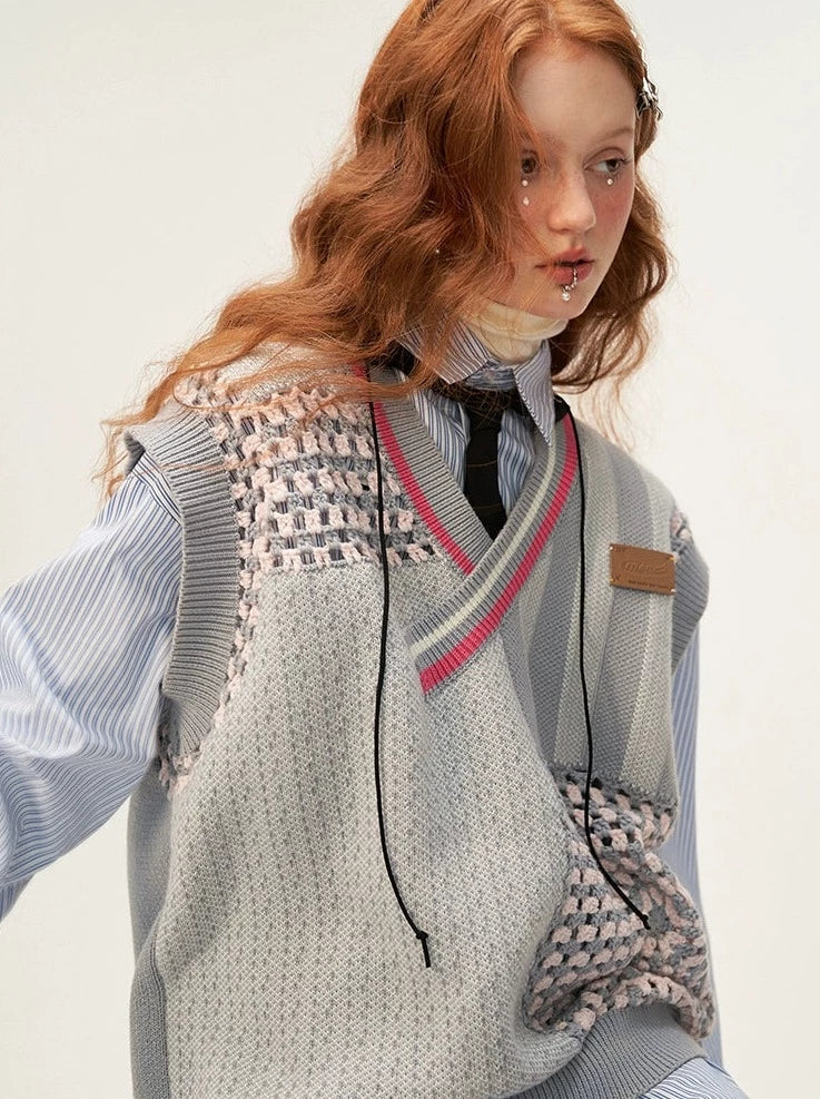 控えめなアシンメトリーベストニットアイテムオーバーモードルーズ