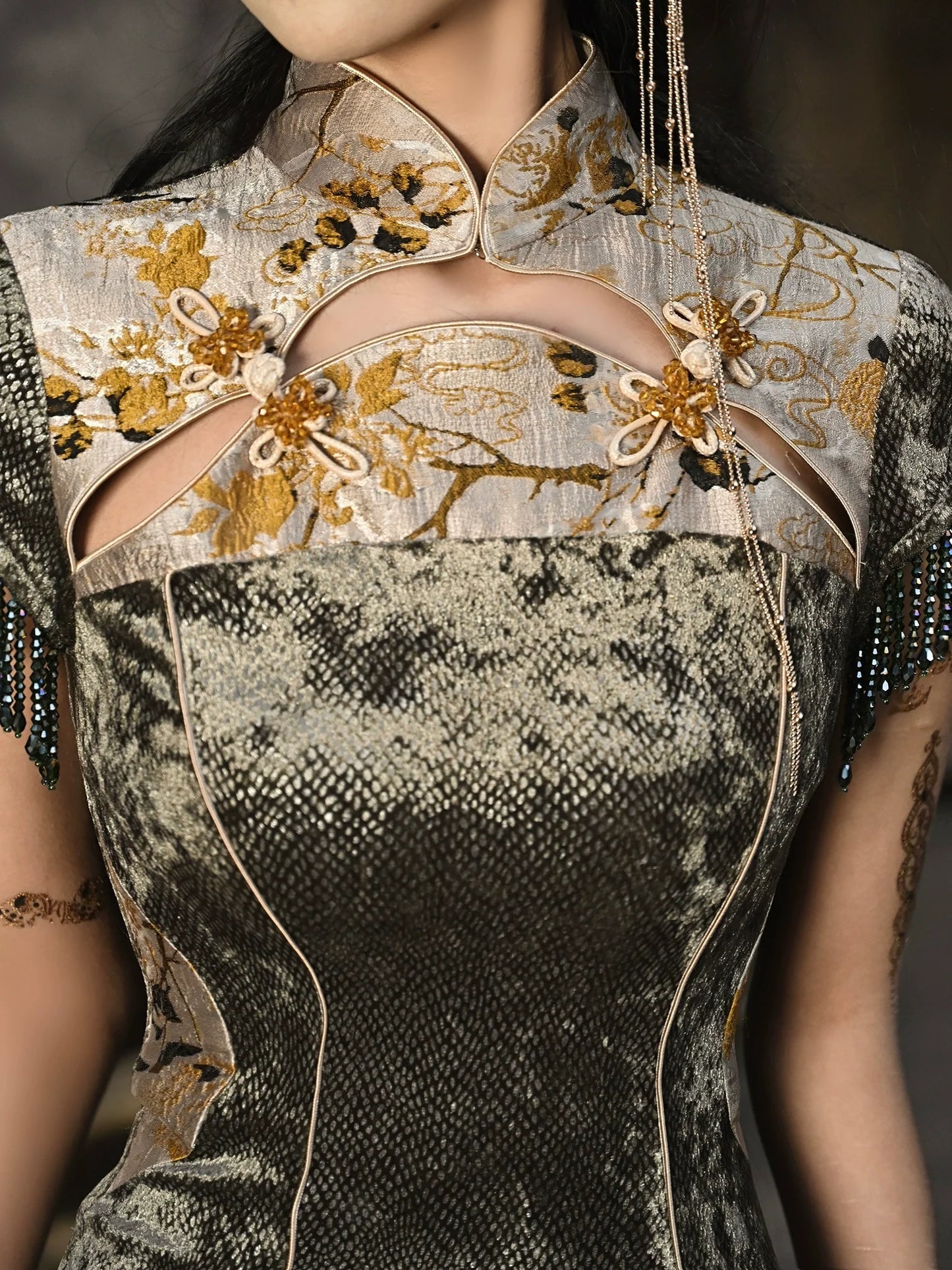 Kleid Meerjungfrau Lang Festival Drachen Chinesisch Schlitz Schnalle Schlank