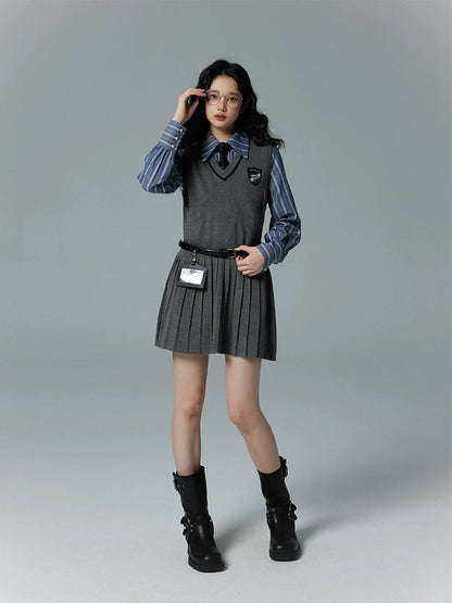 Pleated Sleeveless Knit Dress College