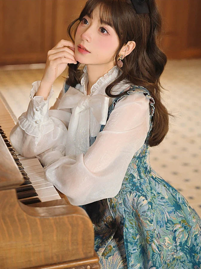 Hosenträger Wald Geschmack Öl + Schleife Hemd Farbe Kleid Krawatte Chiffon Rüschen