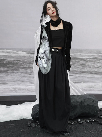 中国プリントジャケット コントラスト竹ベルベットカラースプライシング