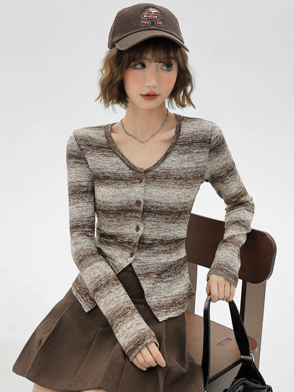 アメリカンレトロニットストライプカーディガングラデーション