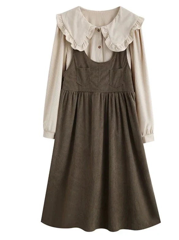 Color Tankous Blouse Big Skirt Corduroy