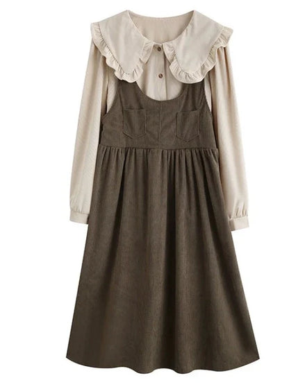 Color Tankous Blouse Big Skirt Corduroy