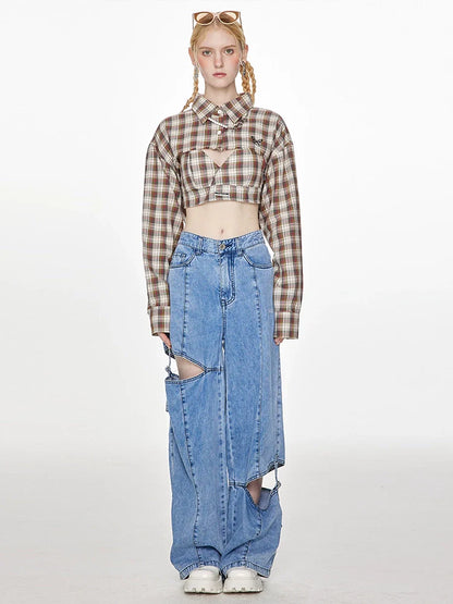 Lockeres Retro-Design Amerikanischer Denim-Schlitz Waschbar