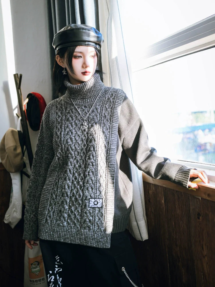 Loose Knit Turtleneck Block Color