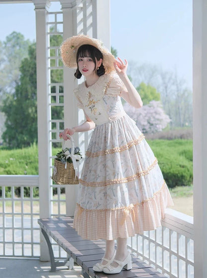 Lolita-Sommerrock mit süßem Druck und Blumenstickerei