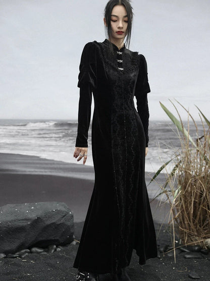 Rock Retro Schlitz Lange Dunkle Spitze Spleißen