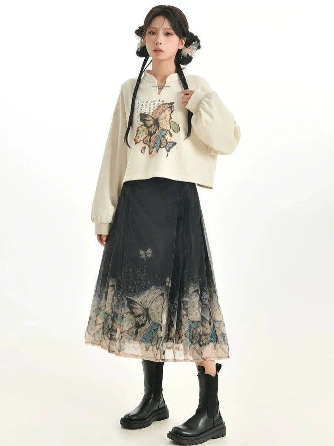 Short/Long Cropped Trainers China Butterfly Retro + Pleated Skirt