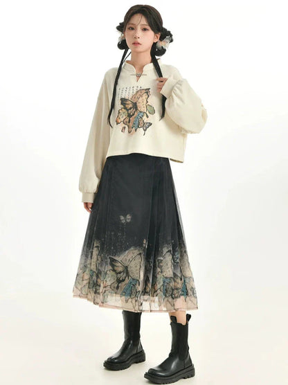 Short/Long Cropped Trainers China Butterfly Retro + Pleated Skirt