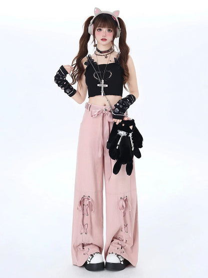 Satinhose mit Schleife und Schnürung, locker