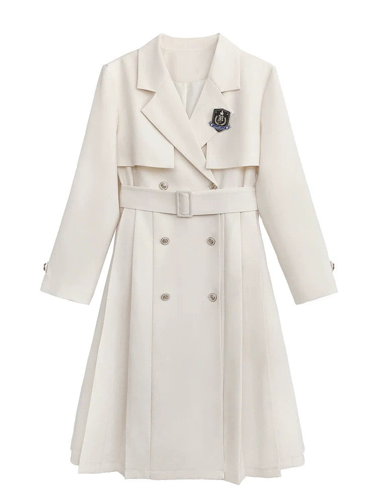 Rock + College-Abzeichen Trenchcoat Apricot Hemd Metall bestickt Plissee Mantel Band Schwarz