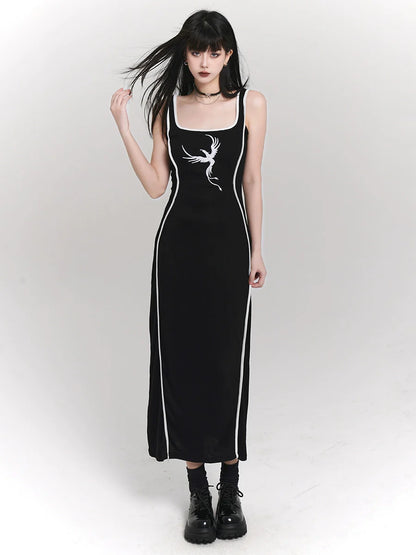 ダークキャミソールストライプドレス サイドスリム