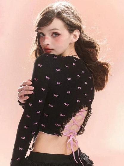 レースアップリボンスリムバッグトップ