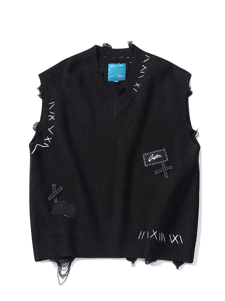 Dunkle Weste Modus V-Ausschnitt Lose