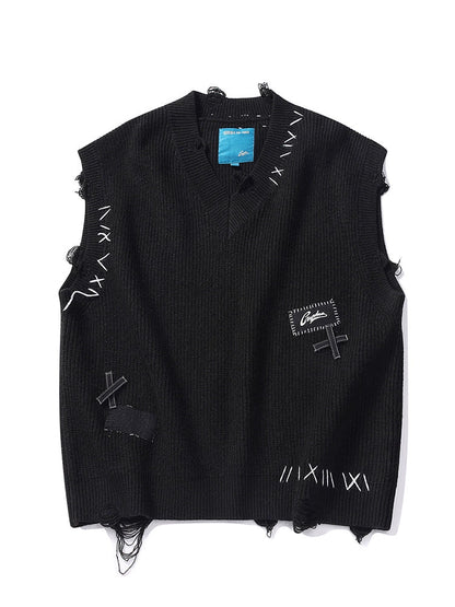 Dunkle Weste Modus V-Ausschnitt Lose