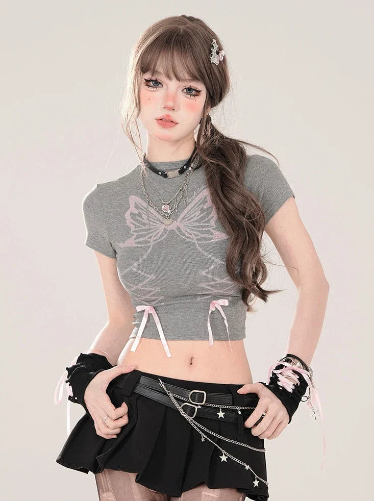 デザインTシャツ ショート スリム リボン