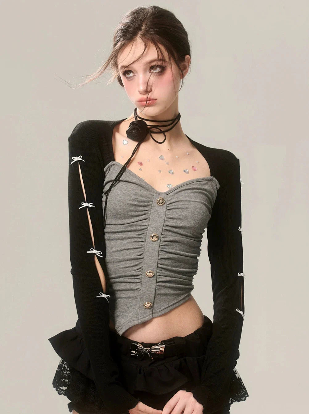 Romantic Sleeve Ribbon Top Shimmer