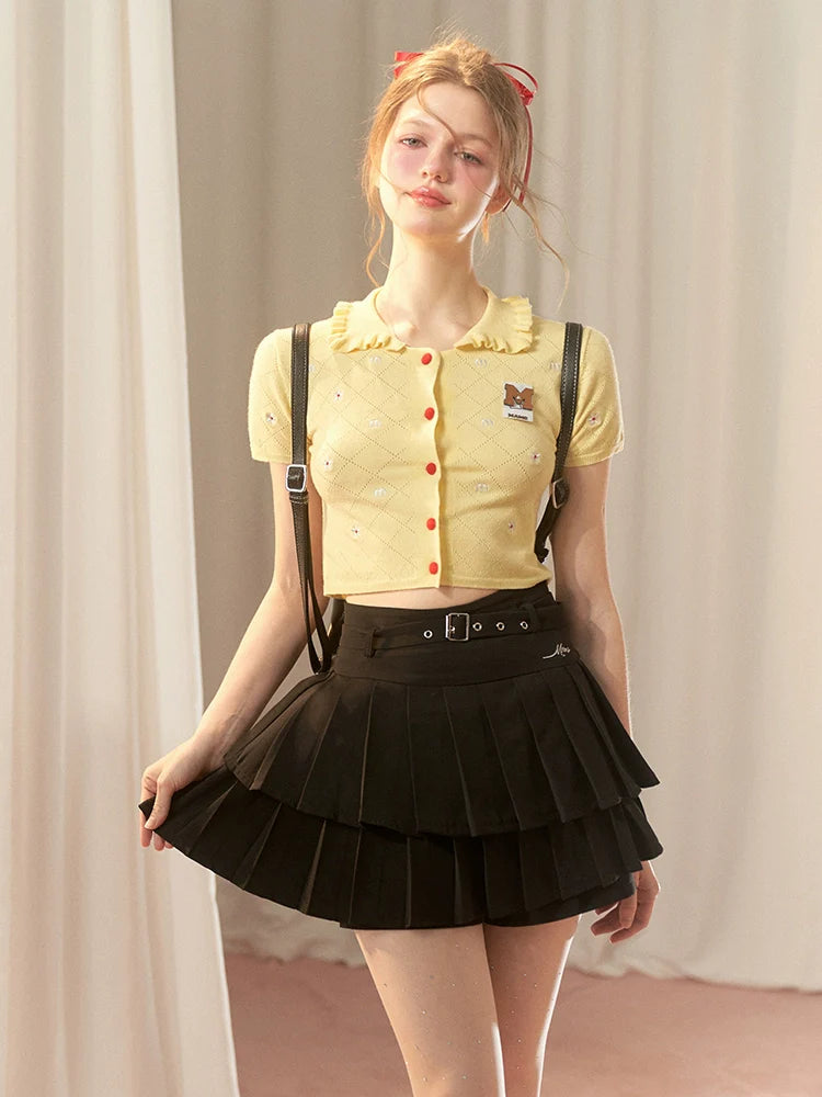 Kurzer amerikanischer Cardigan mit Blumenmuster und Kragen