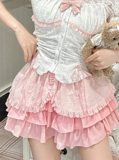 Süßes Rock-Kuchen-kleines schulterfreies Top + Schleife