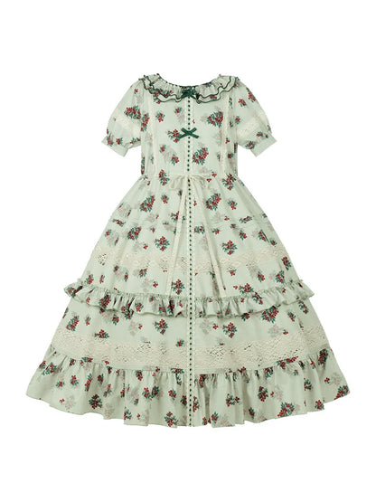 Flower Little Flower Retro Dress + Green Bandana Lolita