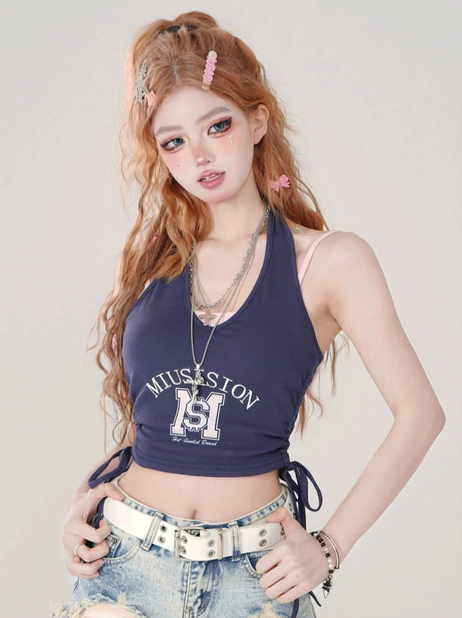 Neck Piece Clear Halter Suspender Two Top Blue