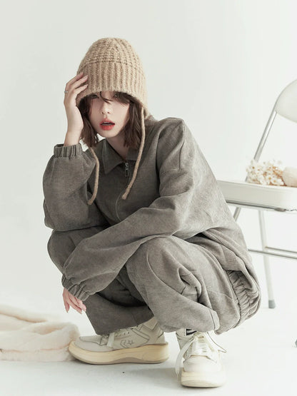 ルーズトップラペルポロ ジップアップ