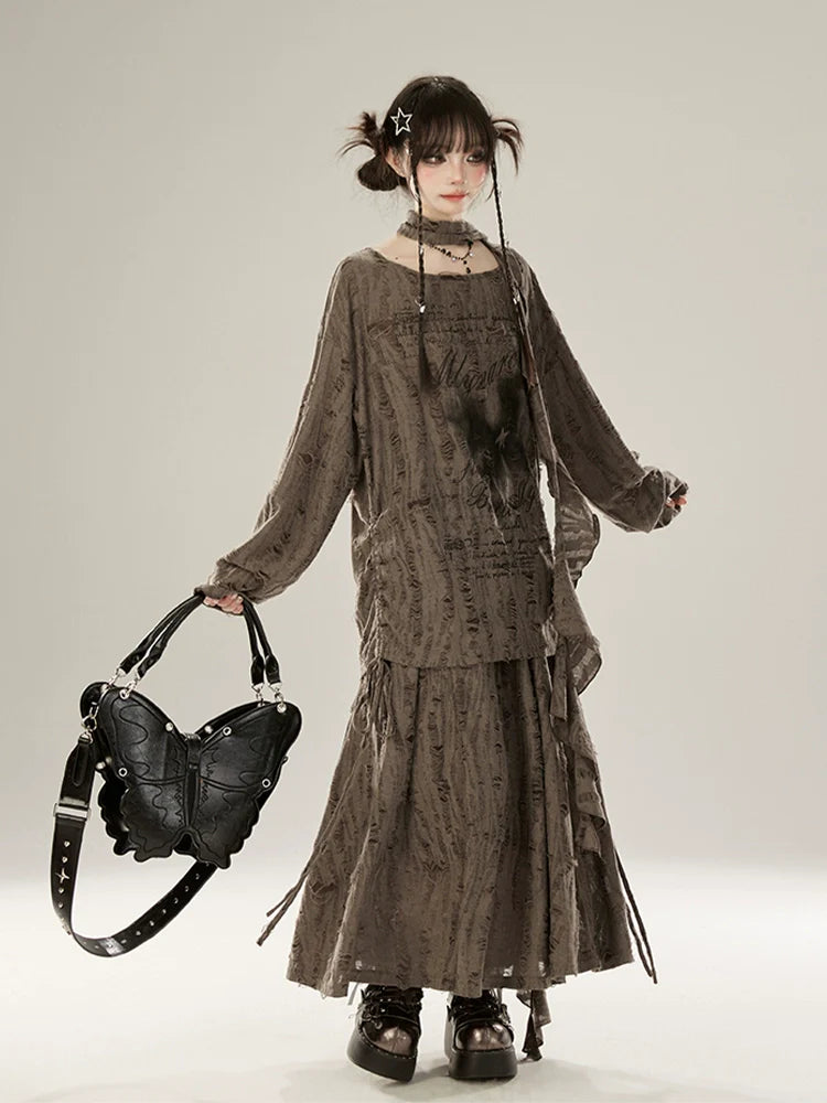 Rock Butterfly Anzug Bluse Style Waystrand Print + Top Swing