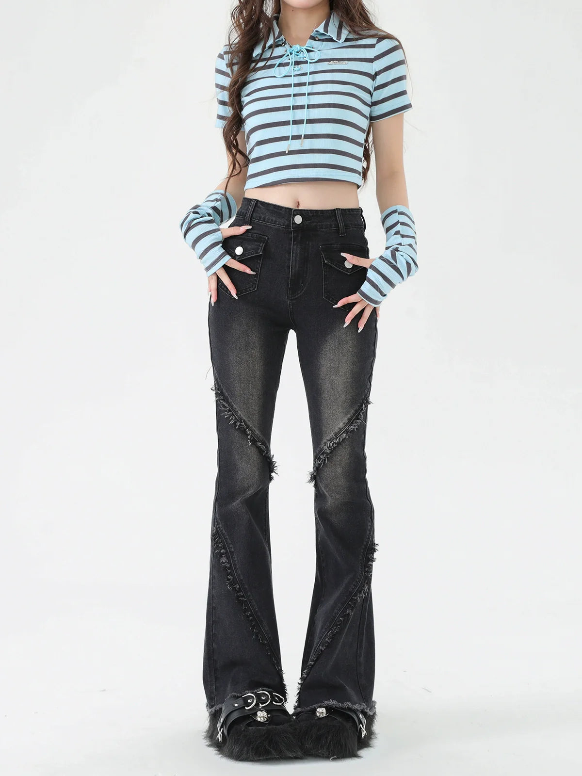 American Retro Damaged Pants Flared