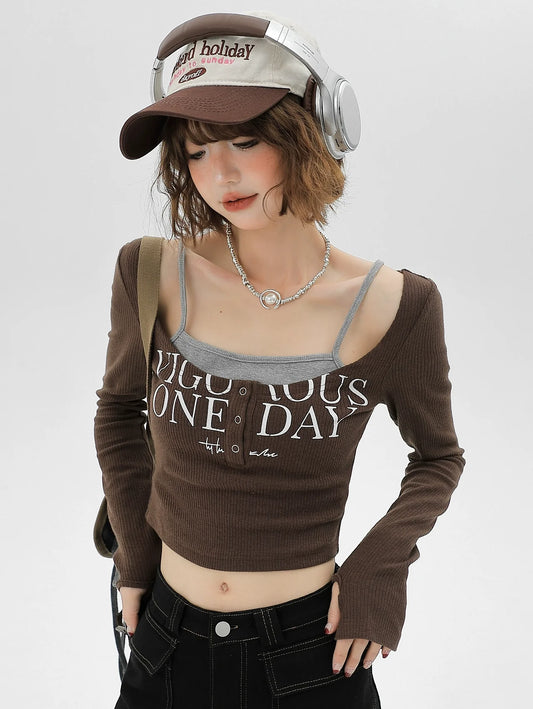 Two Short Faux Square Slim Piece Top Neck