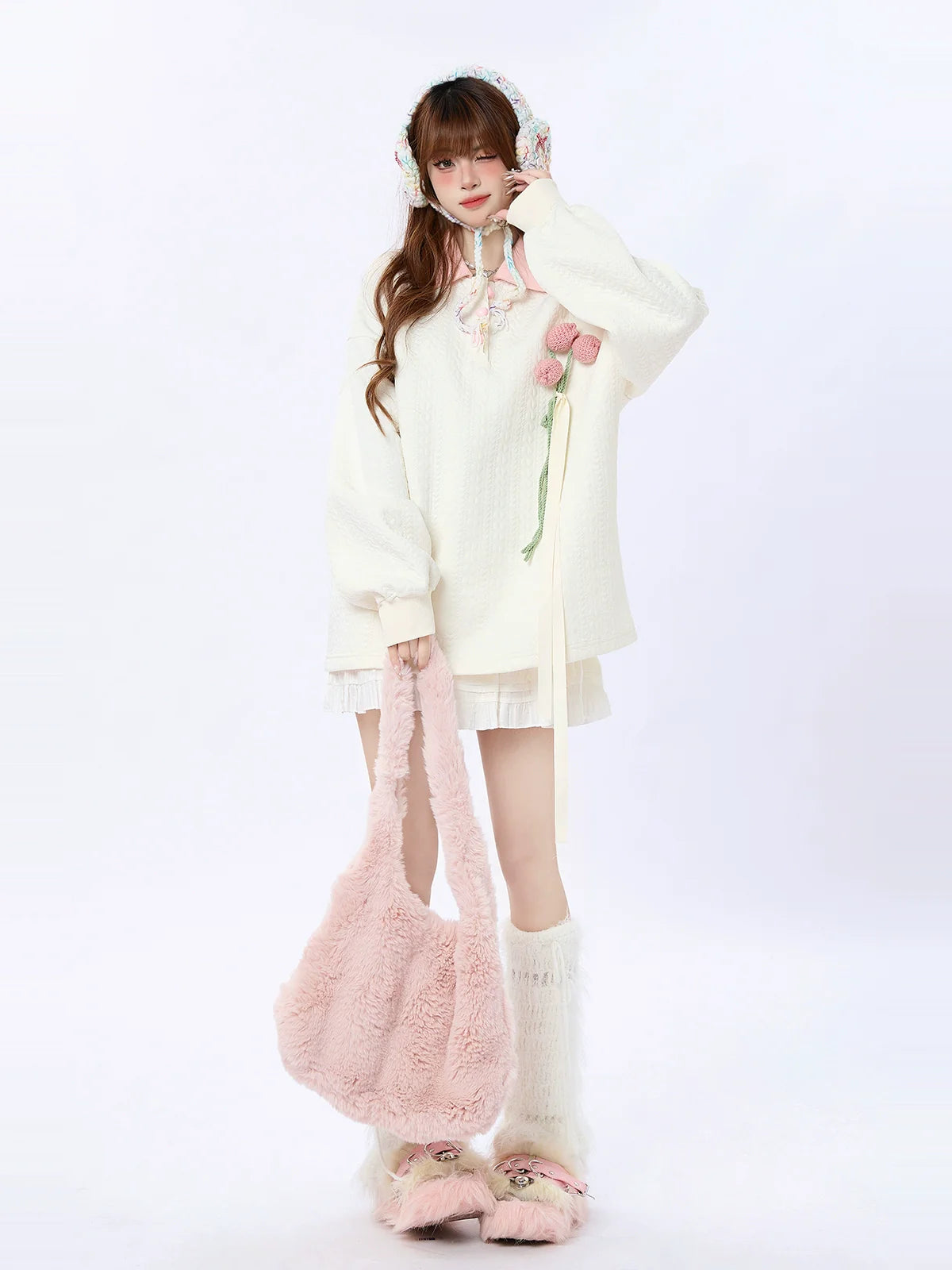 Sweatshirt mit Tulpenkragen und Polo-Strick