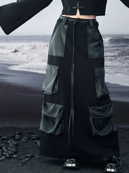 Schlitz Großer Stricktaschen Lederrock Dunkel