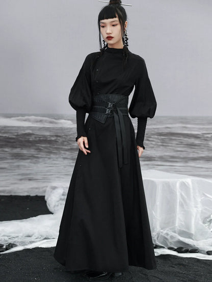 Lantern Long Sleeve Slit Dress Elegant