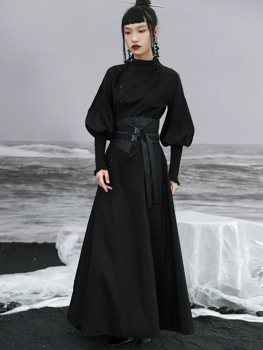 Robe fendue à manches longues style lanterne élégante
