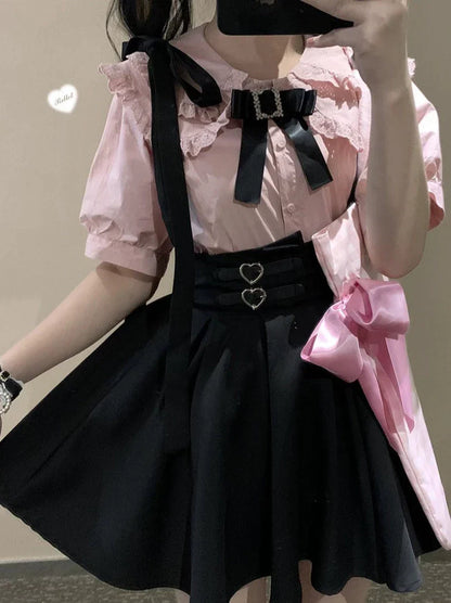 Ribbon Shoulder Leather Buckle Suspenders Cart