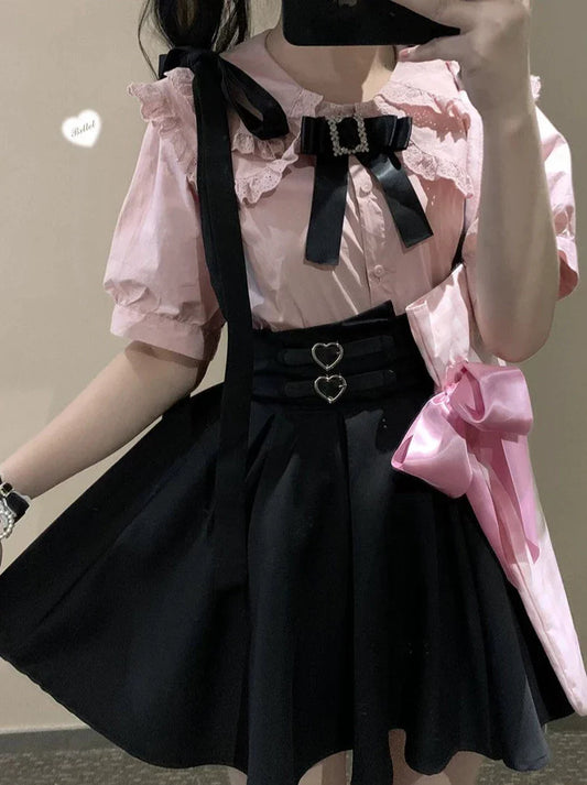 Ribbon Shoulder Leather Buckle Suspenders Cart